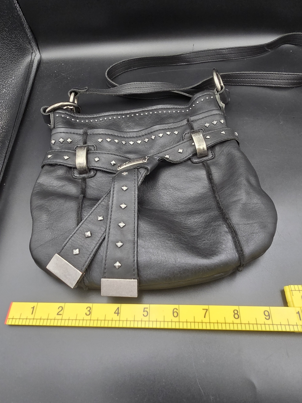 b. makowsky Black Leather Studded Crossbody Bag - Picture 11 of 12